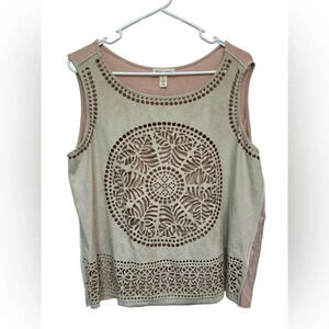 Liberty Garden beige laser cut pattern sleeveless top NWOT